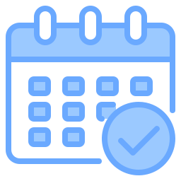 Calendar icon with a blue checkmark indicating a confirmed date on a schedule interface